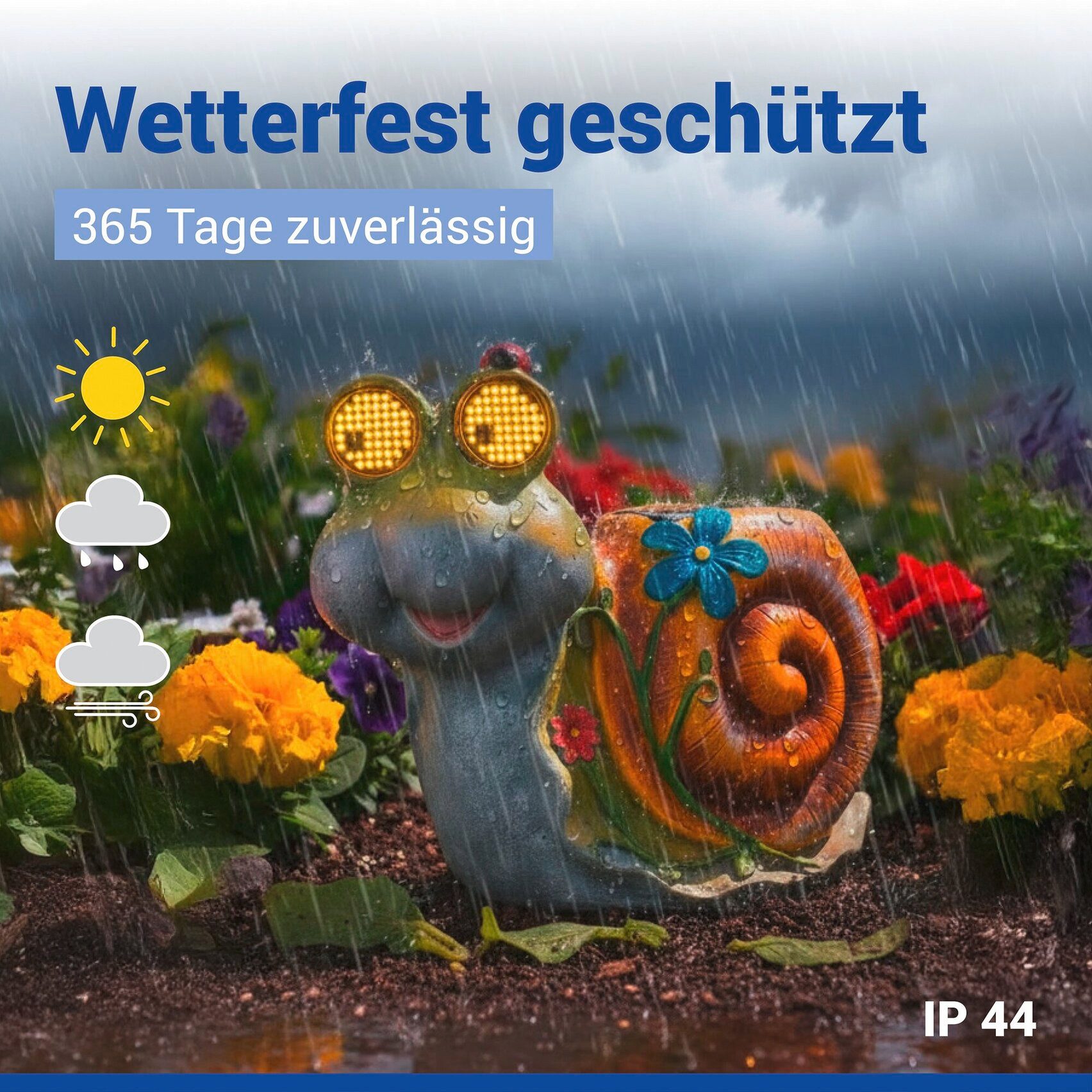 Maximex LED Dekofigur Modell Blinky Eyes Schnecke, Ein-/Ausschalter, LED fest integriert, Warmweiß, solarbetriebene Gartenfigur mit leuchtenden Augen, für Garte – Bild 5 von 5
