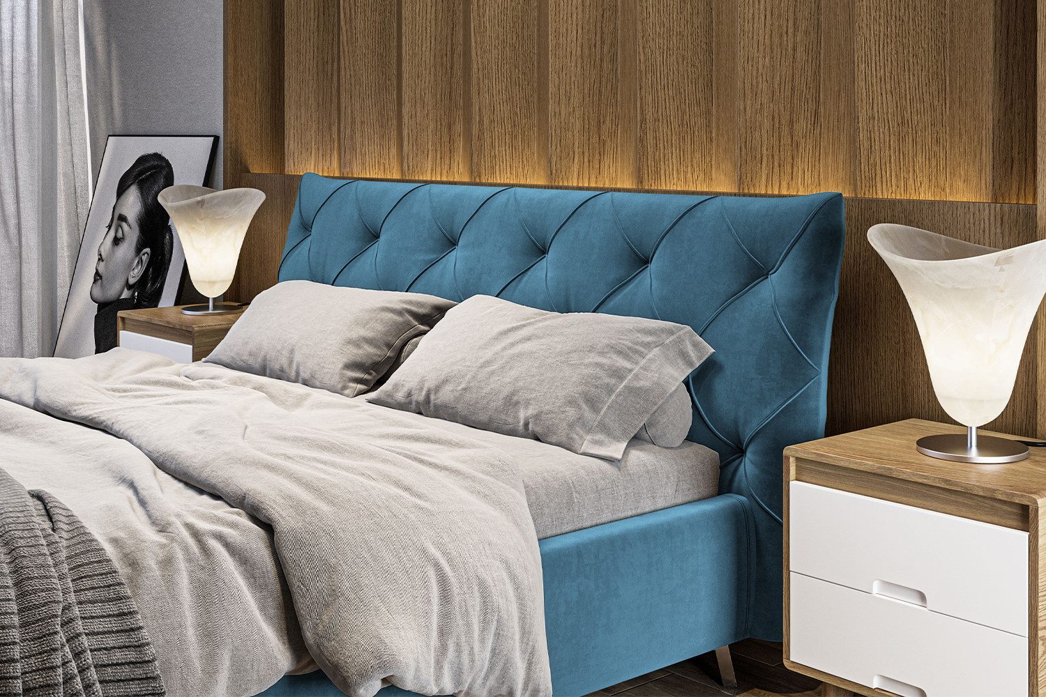 KAWOLA Polsterbett ANNY, Leder oder Velvet, verschiedene Größen und verschiedene Farben