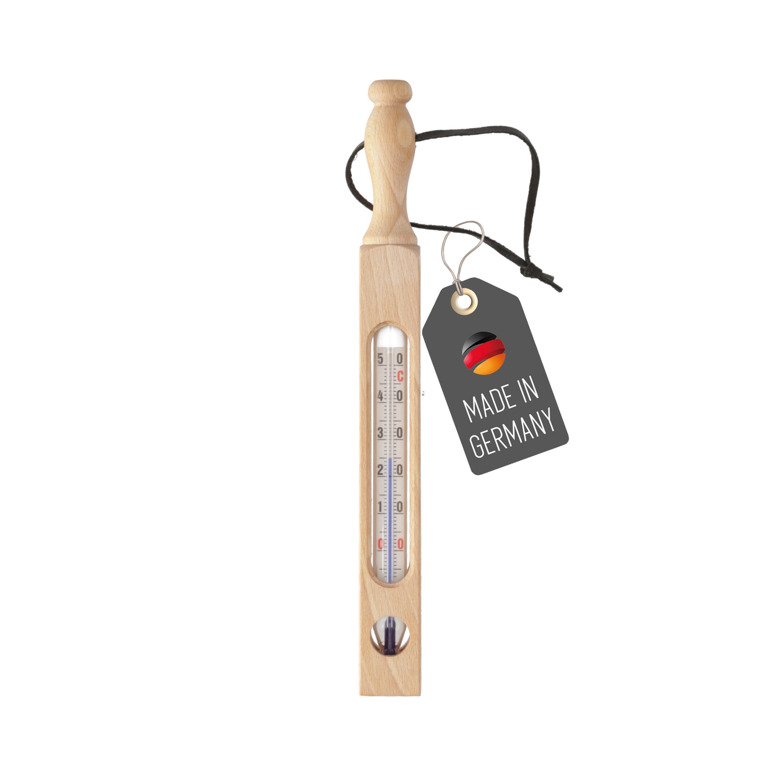 Lantelme Badethermometer Klassisches Bade Thermometer aus Holz Badezwinge, 25cm Lang, Temperatur -5 bis +50°C, Deutsche Herstellung