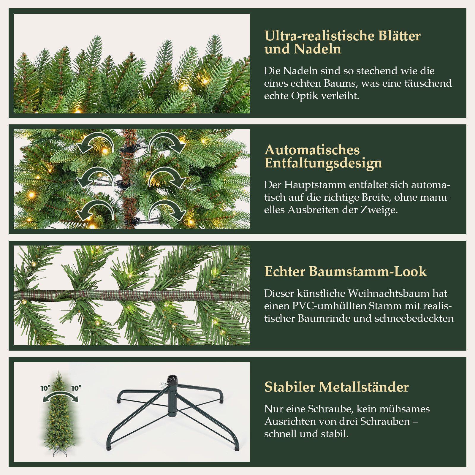 Salcar Künstlicher Weihnachtsbaum Schmal Weihnachtsbaum mit Beleuchtung Tannenbaum Bleistift Kunstbaum, Tanne, 120 cm mit 476 Spitzen (276 PE & 170 PVC) und 100 – Bild 5 von 5