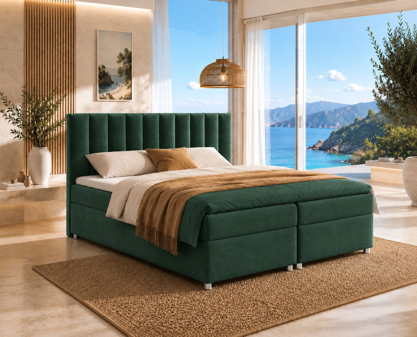 Best for Home Boxspringbett Trinity K-10 mit zwei Bettkästen & 7-Zonen Komfort-Topper (Doppelbett mit Stauraum, Federkernmatratze, gepolstertes Kopfteil, Doppelbett versch. Größen, 140x200 160x200 180x200 200x200 cm), Handwerksqualität, TOP Preis-Leistung