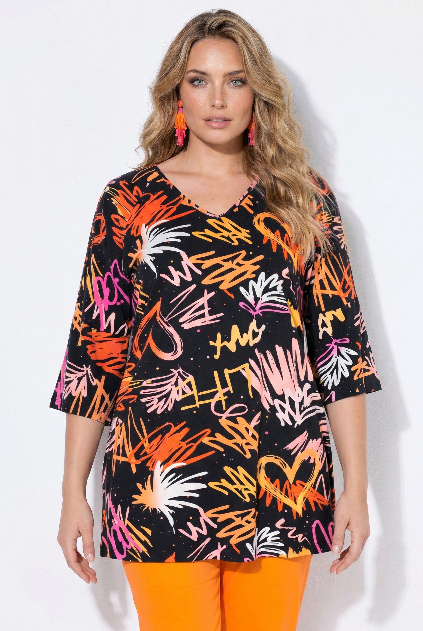 Angel of Style Tunika Bluse A-Linie Muster Schulter CutOut
