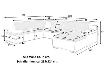 Küchen-Preisbombe Sofa Couch Ecksofa Eckcouch Wohnlandschaft Schlaffunktion Marcello XXL Weiß, Sofa in U-Form