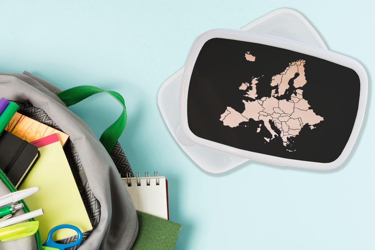 MuchoWow Kunststoff, Erwachsene, Kinder - und und - für Lunchbox Brotbox Karte weiß Jungs Brotdose, Mädchen Europa für (2-tlg), Rosa,
