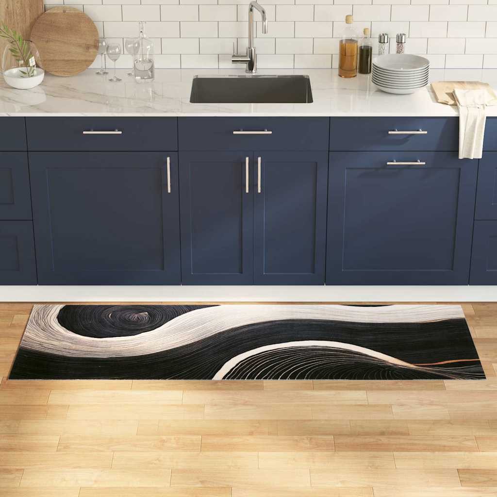 vidaXL Fußmatte Küchen Teppich Schwarz 180 x 60 cm Samt, Rechteckig – Bild 2 von 5