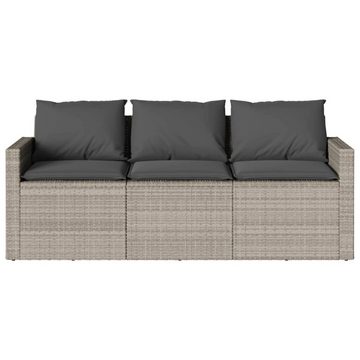 vidaXL Loungesofa Gartensofa mit Kissen 3-Sitzer Hellgrau Poly Rattan