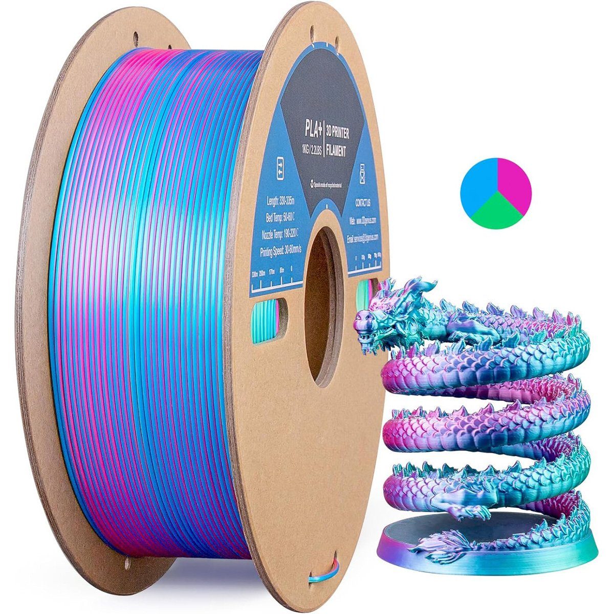 yozhiqu 3D-Drucker 3D-Drucker Verbrauchsmaterial, Tricolour Silk PLA Filament - 1.75mm, Rose Red Sky Teal 3 in 1 Farbe für die meisten FDM-Drucker