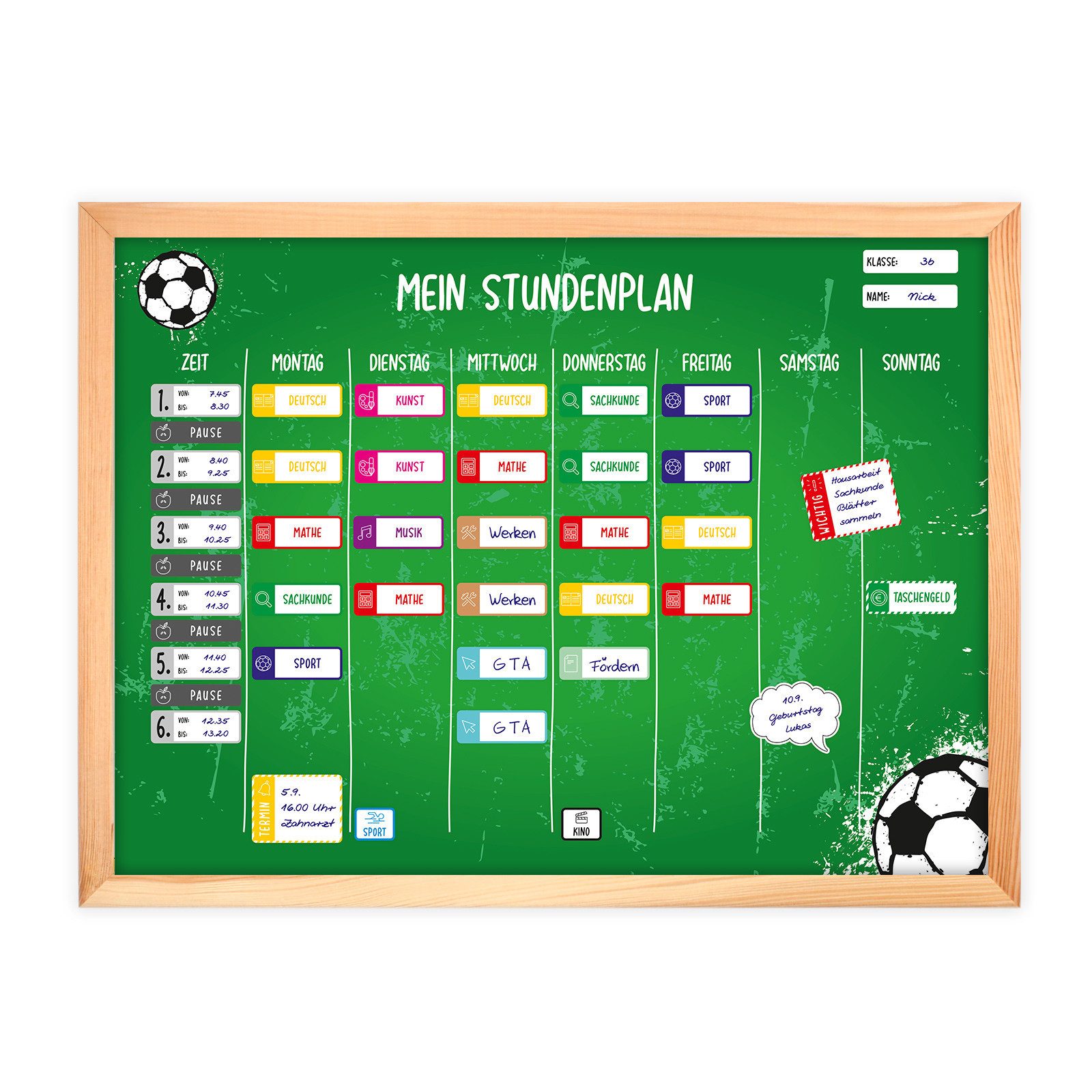 nikima Schreibtischkalender magnetischer Stundenplan Fussball grün mit 90 Magneten