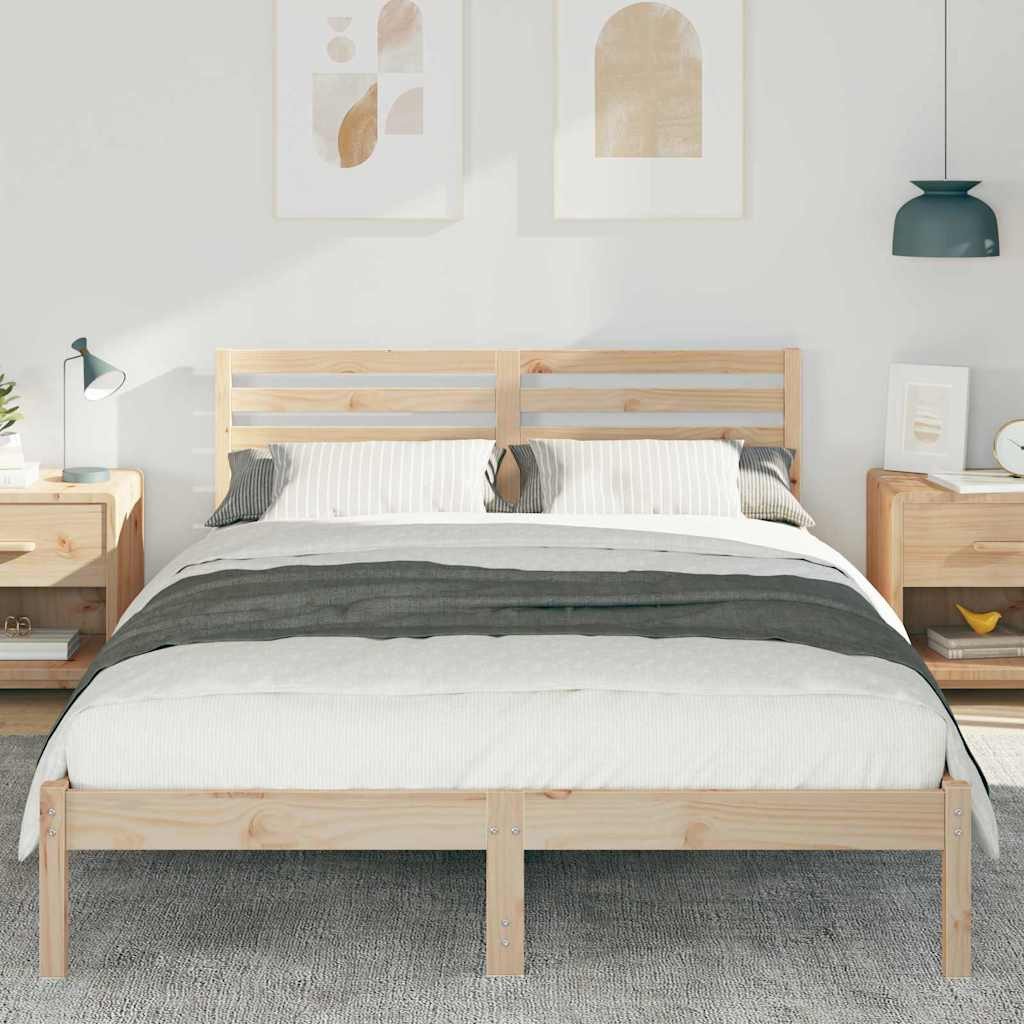 vidaXL Bett Bettrahmen mit Kopfteil Braun 140 x 220 cm Massives Kiefernholz (1-tlg)