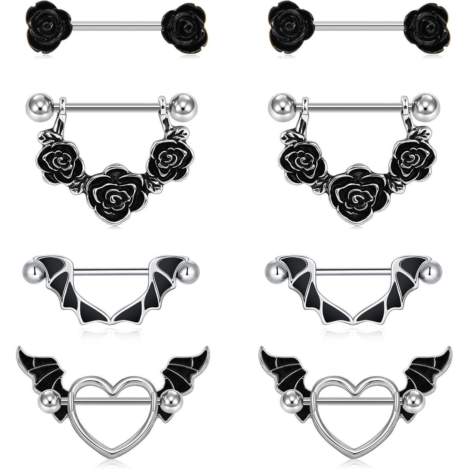 Brustwarzenpiercing Nippelpiercing Chirurgenstahl 14G 16mm Barbell Silber Rosa Schwarz