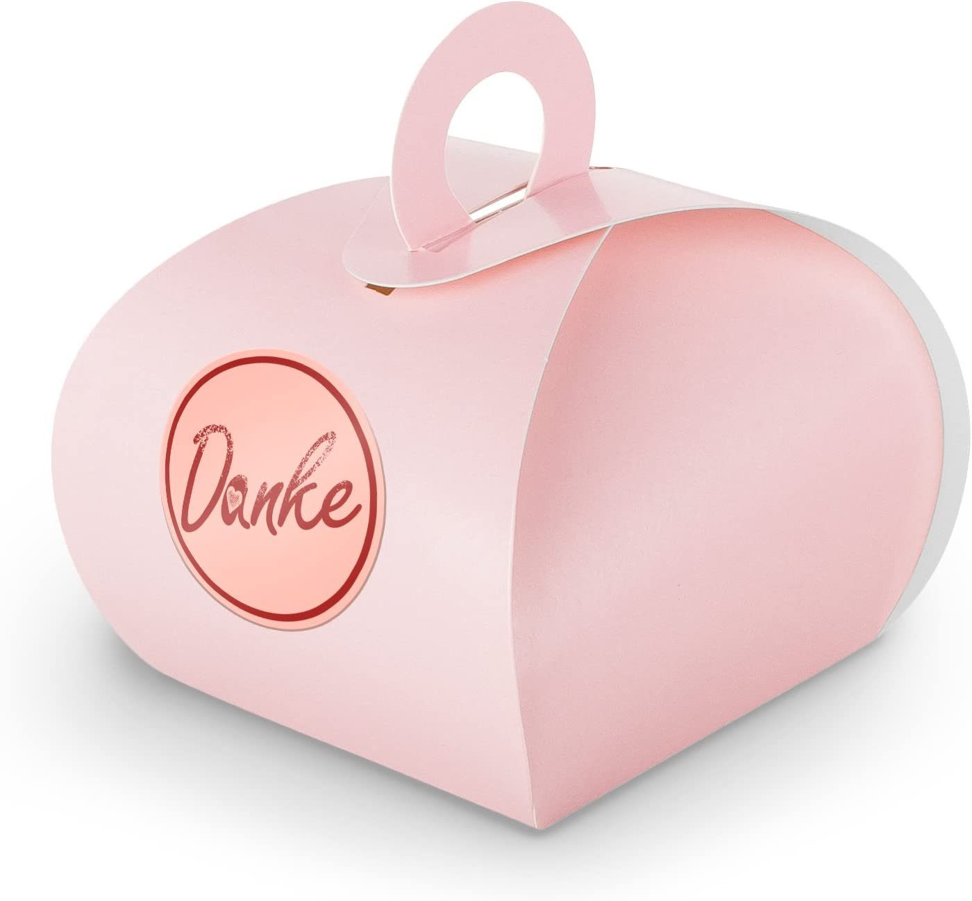 itenga Geschenkpapier SET DANKE (Motiv2) 24xGeschenkschachtel mit Griff rosa + Sticker