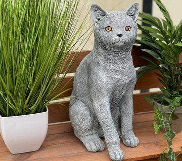 Stone and Style Gartenfigur Steinfigur große Katze sitzend lebensecht