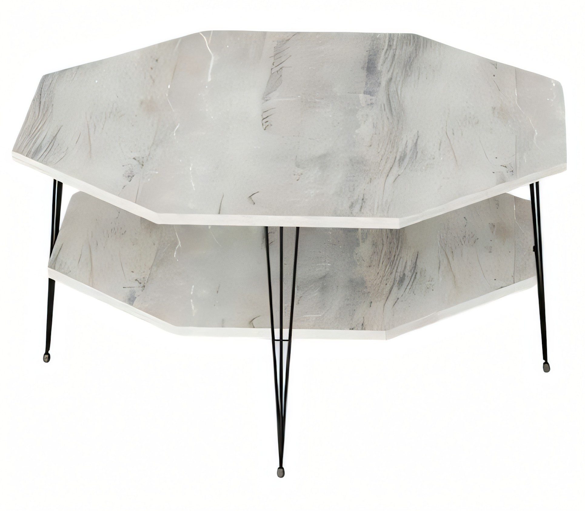 Xlmoebel Couchtisch Grauer Couchtisch aus Holz mit Edelstahlakzenten von XLMOEBEL, Made in Europa