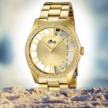 Lotus Quarzuhr Lotus Damen Uhr Fashion L18127/1, Damen Armbanduhr rund, Edelstahlarmband gold