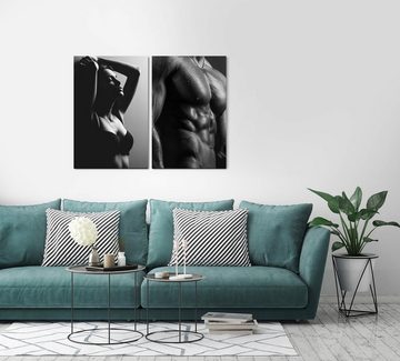 Sinus Art Leinwandbild 2 Bilder je 60x90cm Sexy Aktfotografie Erotisch Sinnlich Muskulös Mann Frau