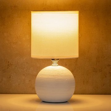 Levandeo® Nachttischlampe, Tischlampe Keramik H26cm Weiß Rund Licht Lampe Nachtlampe Shabby