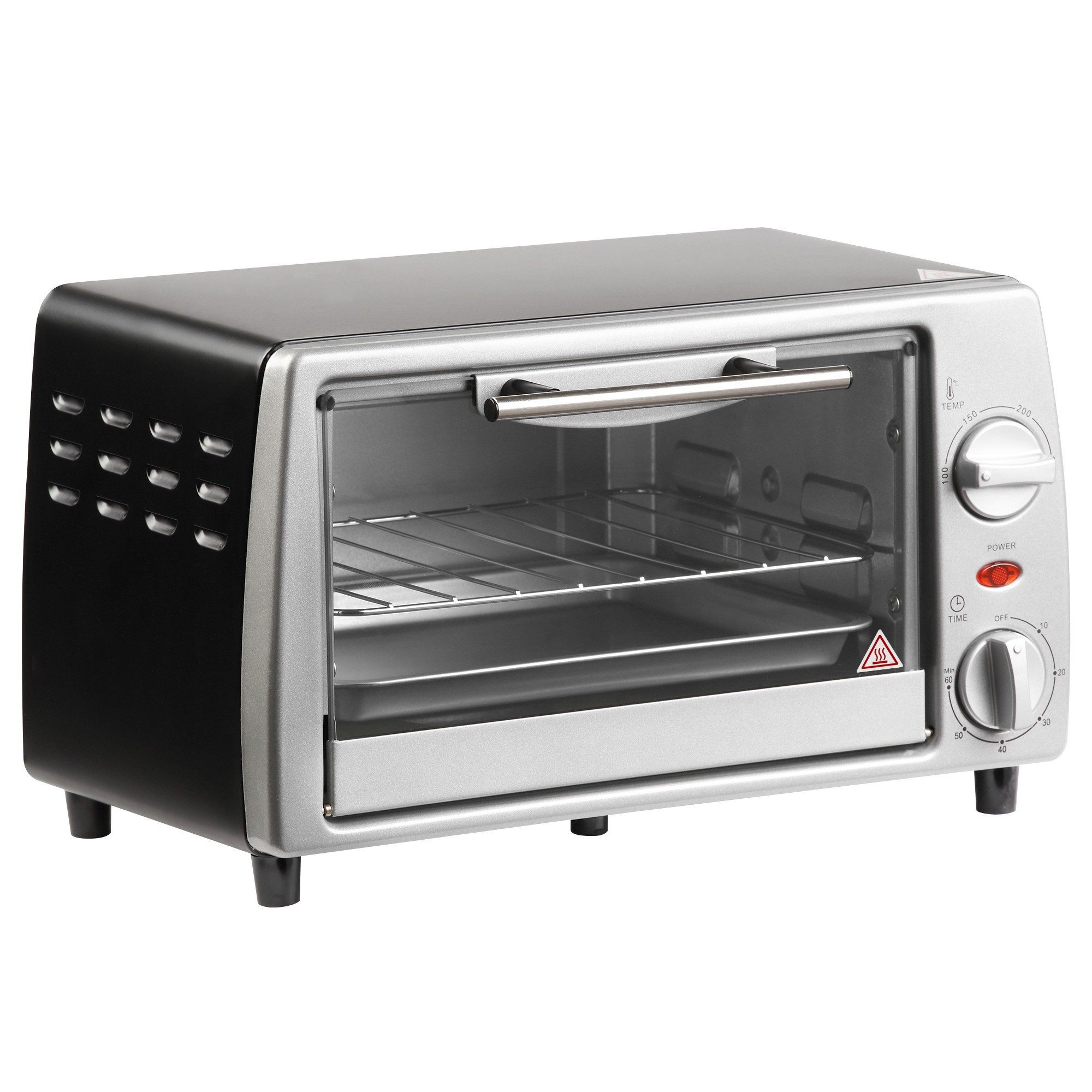 WHEELYOU Minibackofen Mini Backofen 10 L 750W 100-230℃ 60 Min. Timer mit Backblech, Grillrost und Herausnehmbarer Bodenschale, Pizza-Ofen Silber
