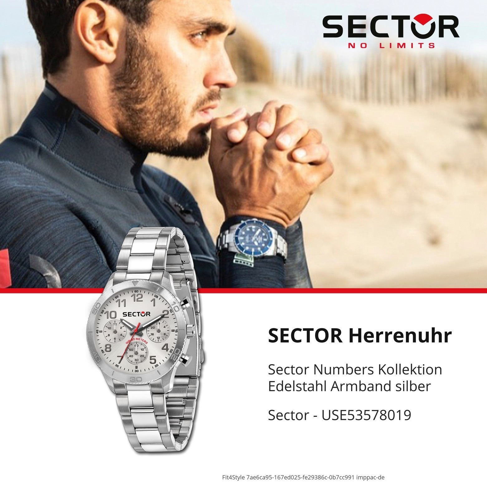 Multifunktionsuhr Sector Fashion-Style rund, 40mm), Armbanduhr Sector Herren Multifunkt, Herrenuhr groß (ca. Edelstahlarmband,