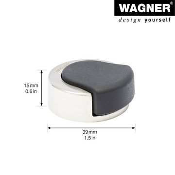 WAGNER design yourself Türstopper Wand- und Boden Türstopper SCREW - Durchmesser Ø 38 x 39 x 15 mm, Zinkdruckguss in Edelstahl-Optik gebürstet, thermoplastischer Kautschuk, schwarz