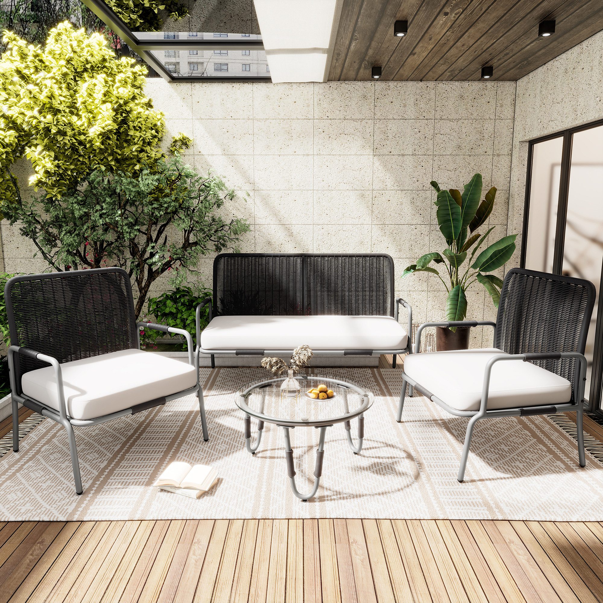 PHOEBE CAT GartenloungeSet, (4tlg., Balkonmöbel Sitzgruppe für 4
