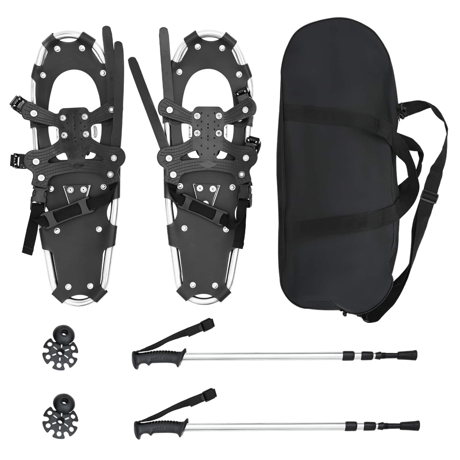 vidaXL Schneeschuhe 3 in 1 Schneeschuhe mit Wanderstöcken Silber und Schwarz (1-tlg)