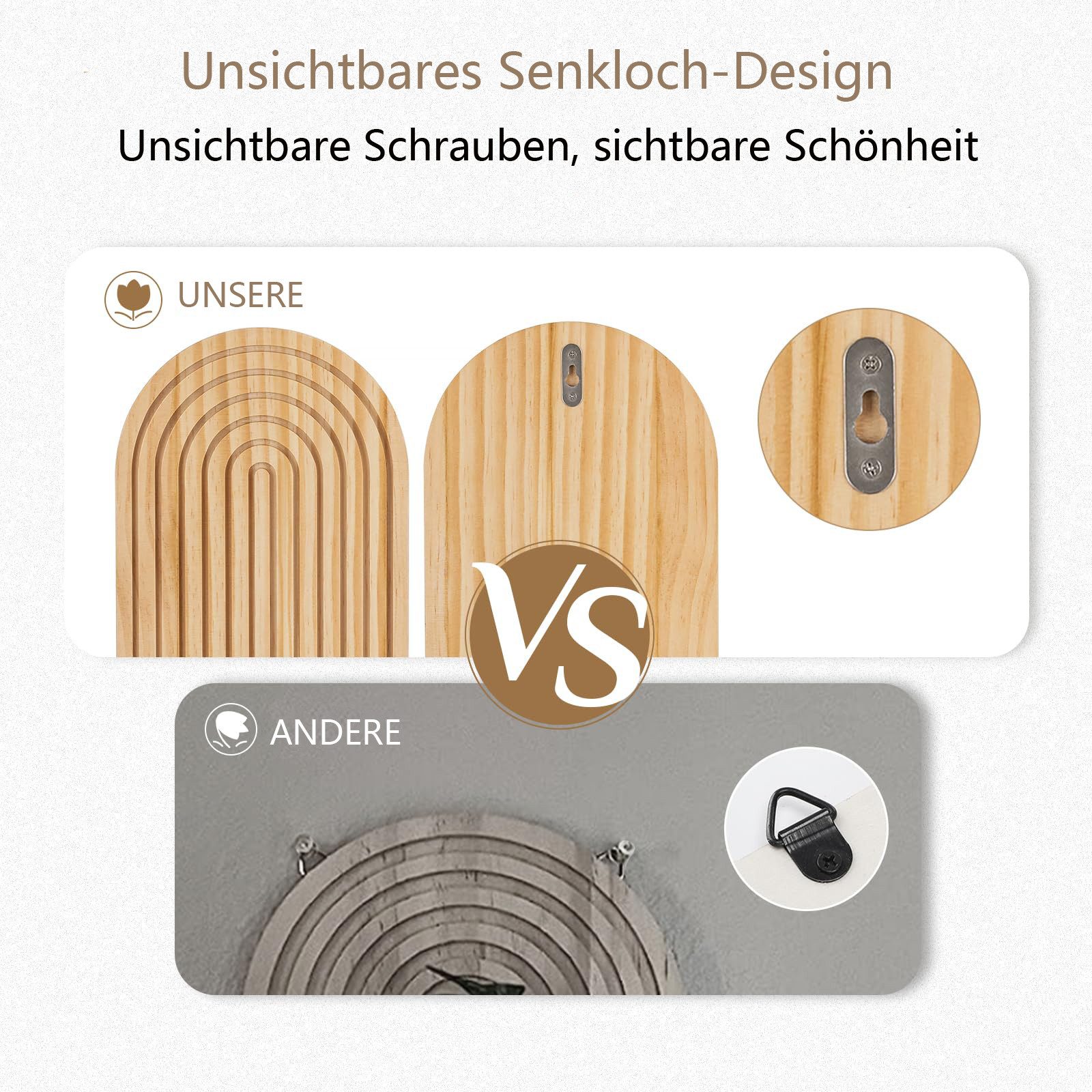 Diwzbyn Wandregal Boho Wandregal 2er Set aus Holz – Hängeregal mit Dübeln, stilvolle, Wanddeko, schwebende Regale für Küche, Bad, Wohnzimmer – Bild 5 von 5