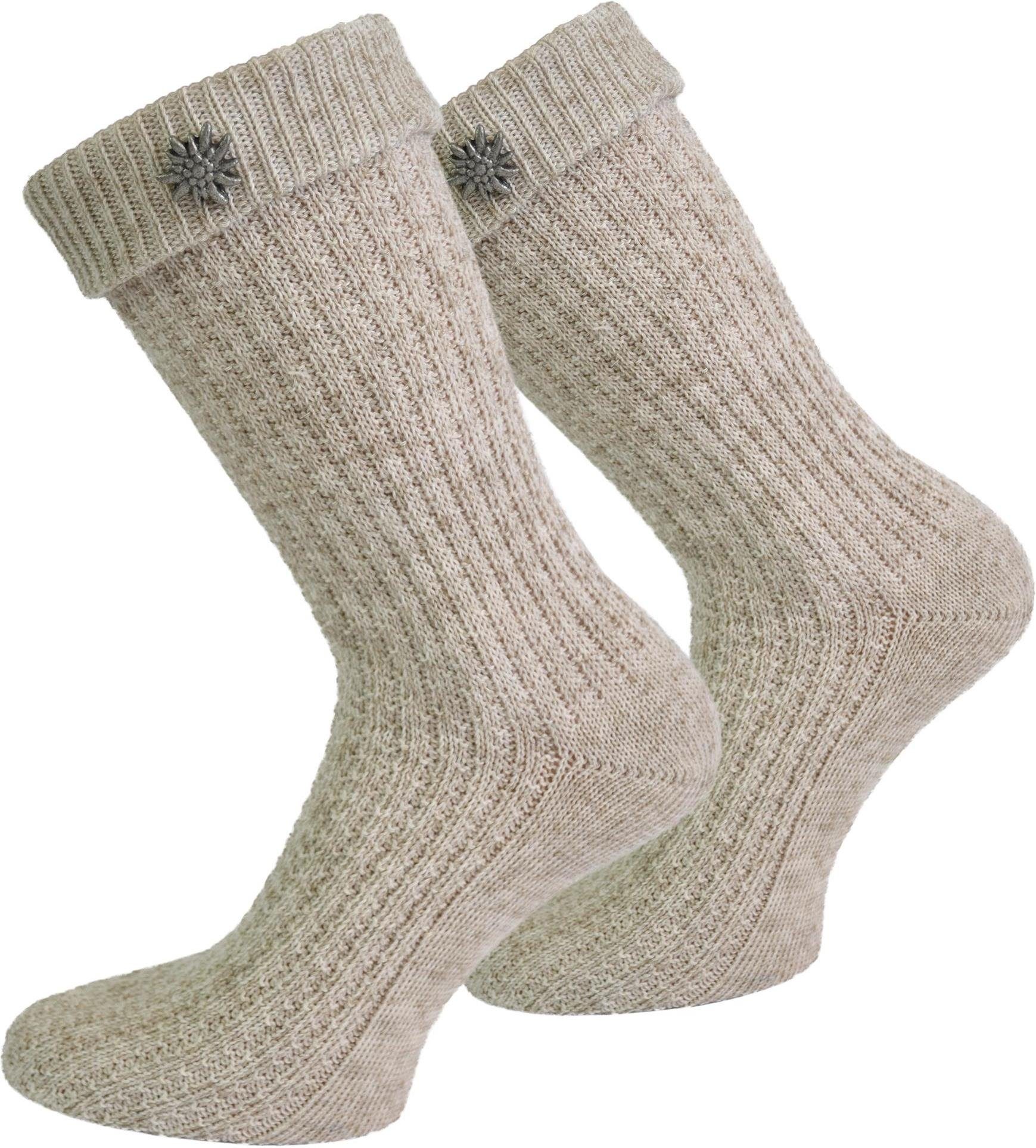 normani Trachtensocken Trachtensocken mit (1 Paar) Traditionelles Zopfmuster Edelweiß-Pin