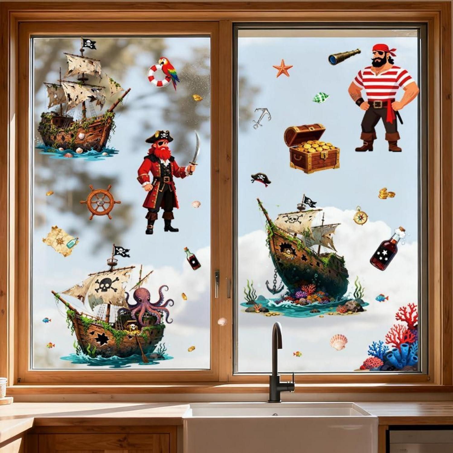 LuxusKollektion Fensterbild Fensterbilder Piraten Schiffe Doppelseitig 120x30cm