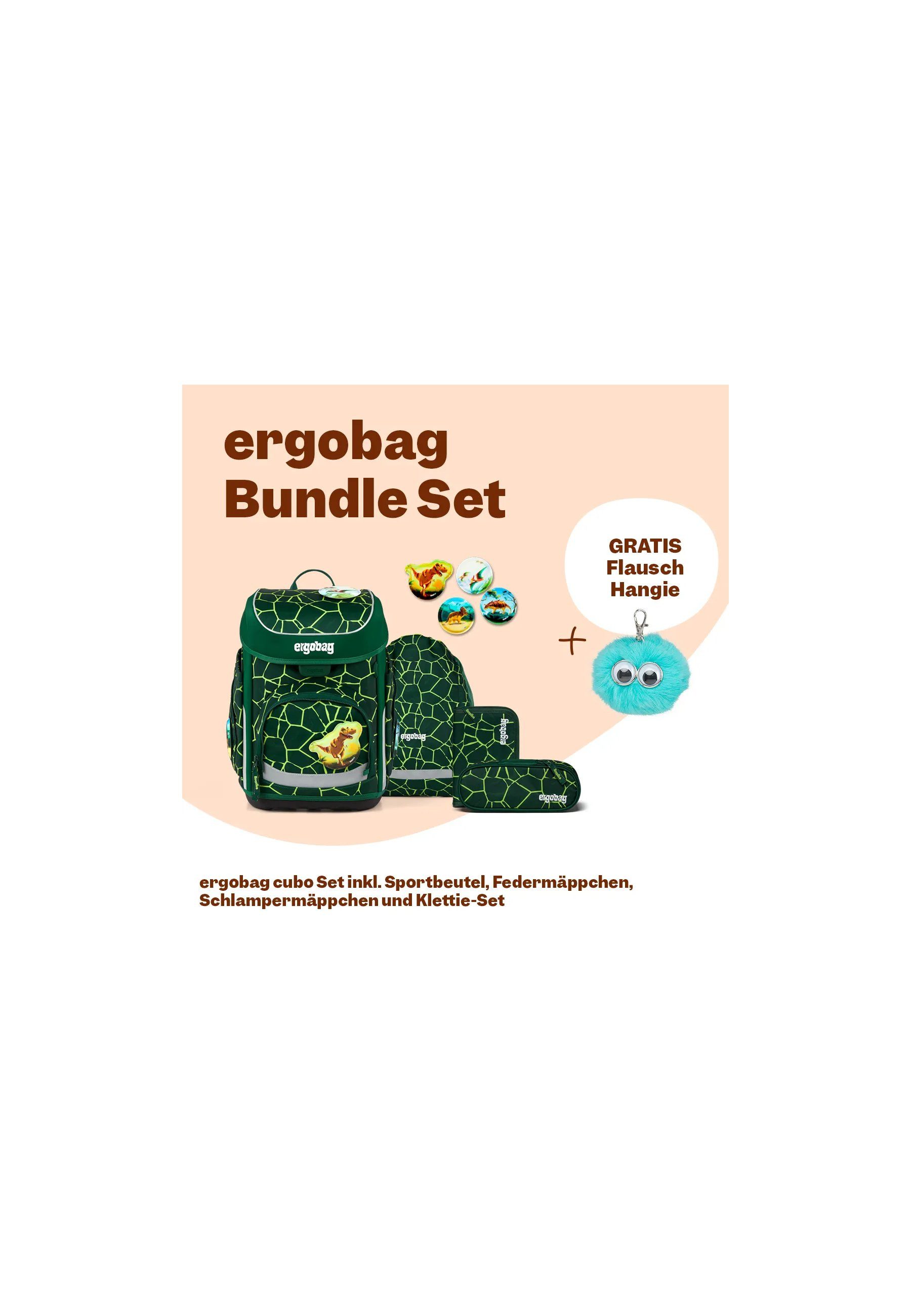 ergobag Schulranzen cubo Bundle Set (6-tlg., 6-teiliges Set), größenverstellbares Rückensystem