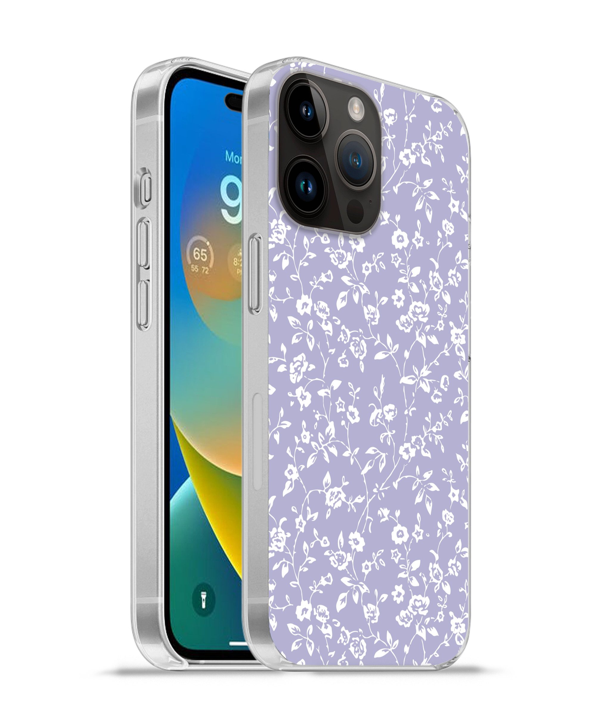 MuchoWow Handyhülle für Apple iPhone 14 Pro Max Florales Muster - Lila - Weiß - Blumen, Smartphone-Bumper, Print, Handy Schutzhülle Dünn