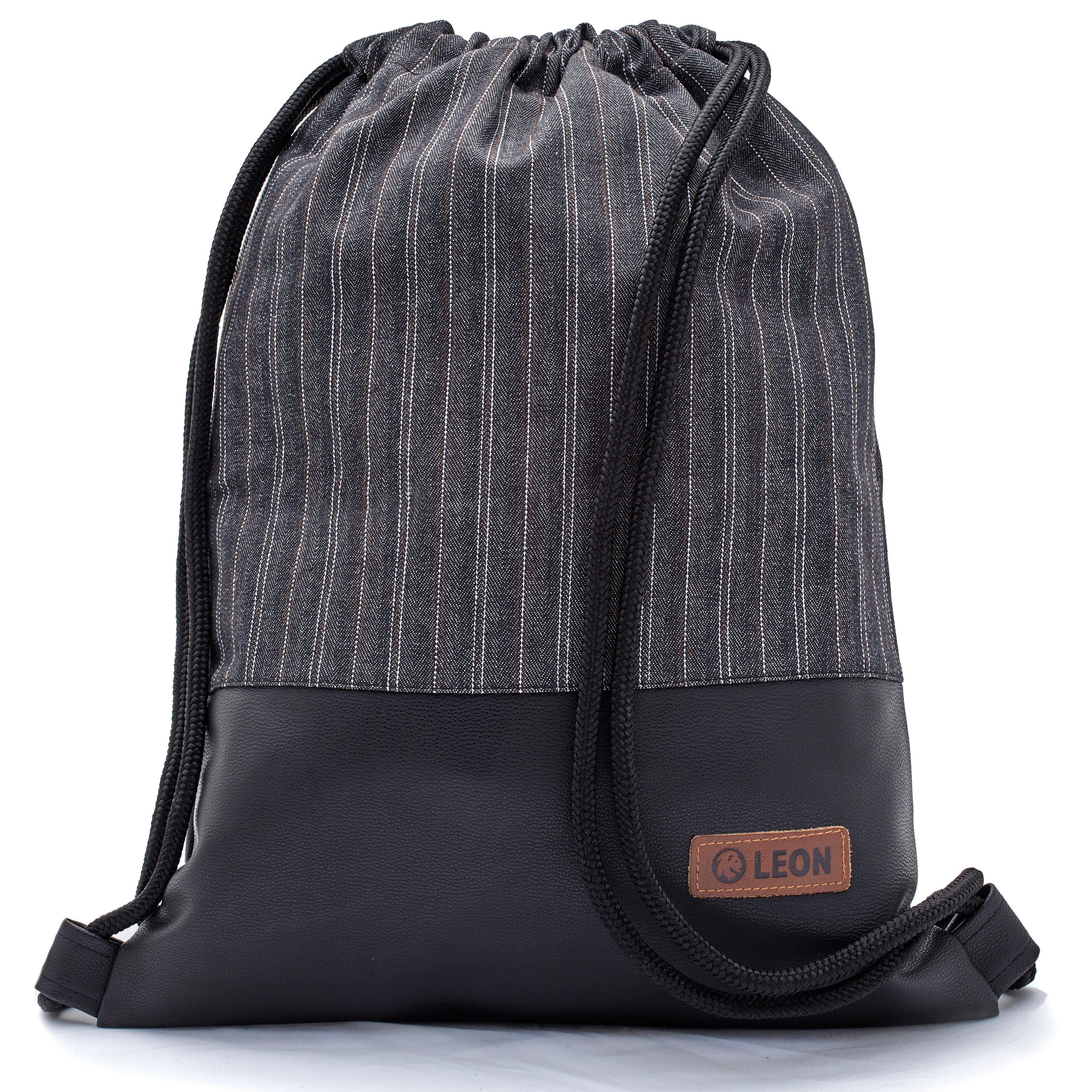 By Bers Freizeitrucksack Leon By Bers Turnbeutel (Tagesrucksack für Strand Sport Festival Freizeit Alltag Einkauf aus Baumwolle Innentasche Schlüsselband), Premium Handarbeit, reine Baumwolle LinieGrauPU