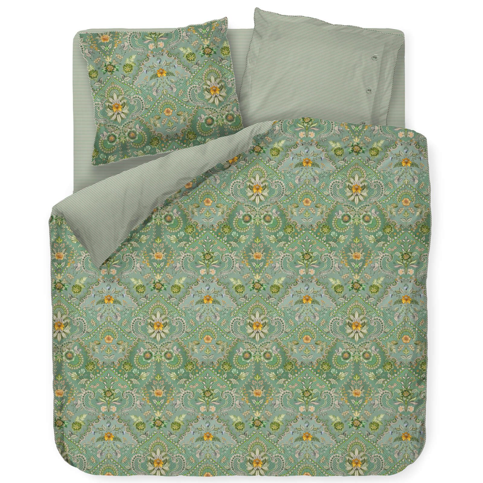 PiP Studio Bettwäsche Bettwäsche Saluti Piccoli Green Perkal, Perkal, 2 teilig, Floral, Blumenmuster, Gestreift