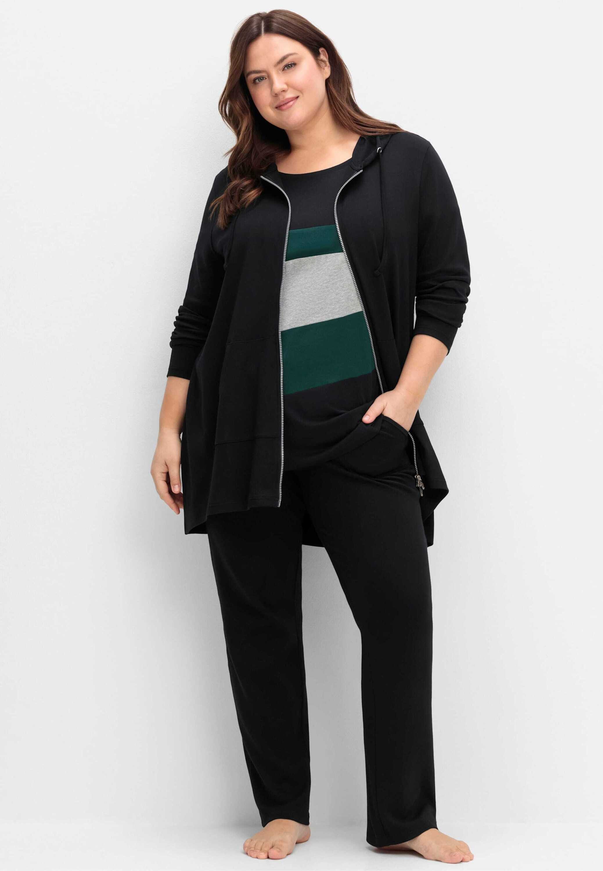 Sheego T-Shirt Sweatjacke Langarm in Longform, aus weicher Interlockqualität