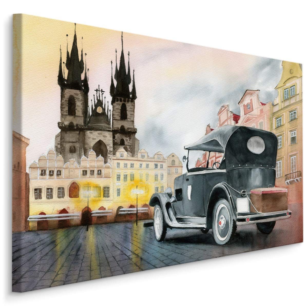 Muralo Leinwandbild Architektur – Leinwandbild Wandbild Kunstdruck Wohnzimmer, Gebäude (1 St), Stadt – Altstadt – Gebäude, 90 x 60 cm, aufhängefertig