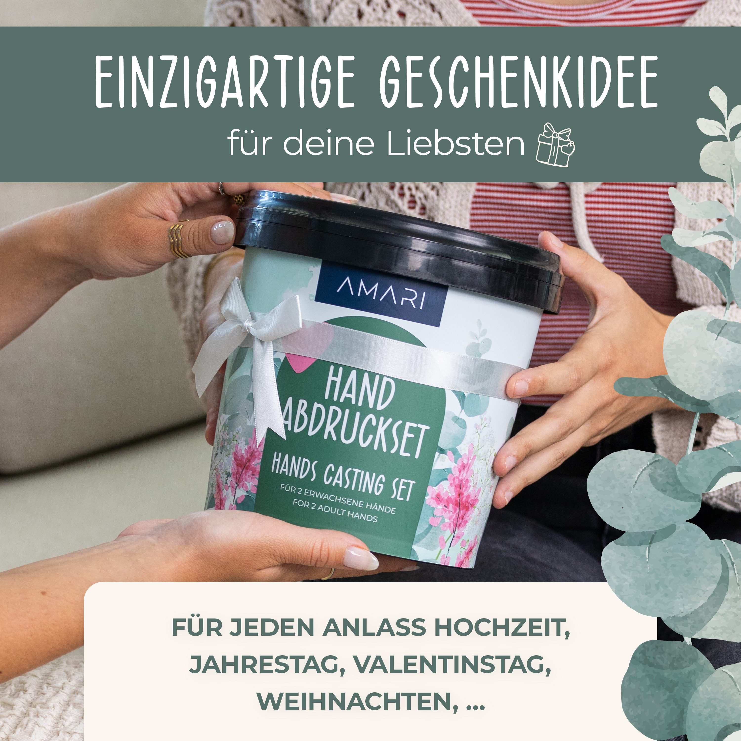 Amari Handabdruck-Set Geschenkidee für Paare - 3D Gipsabdruck, Komplettset, als romantisches Geschenk für Valentinstag, Jahrestag & Hochzeit
