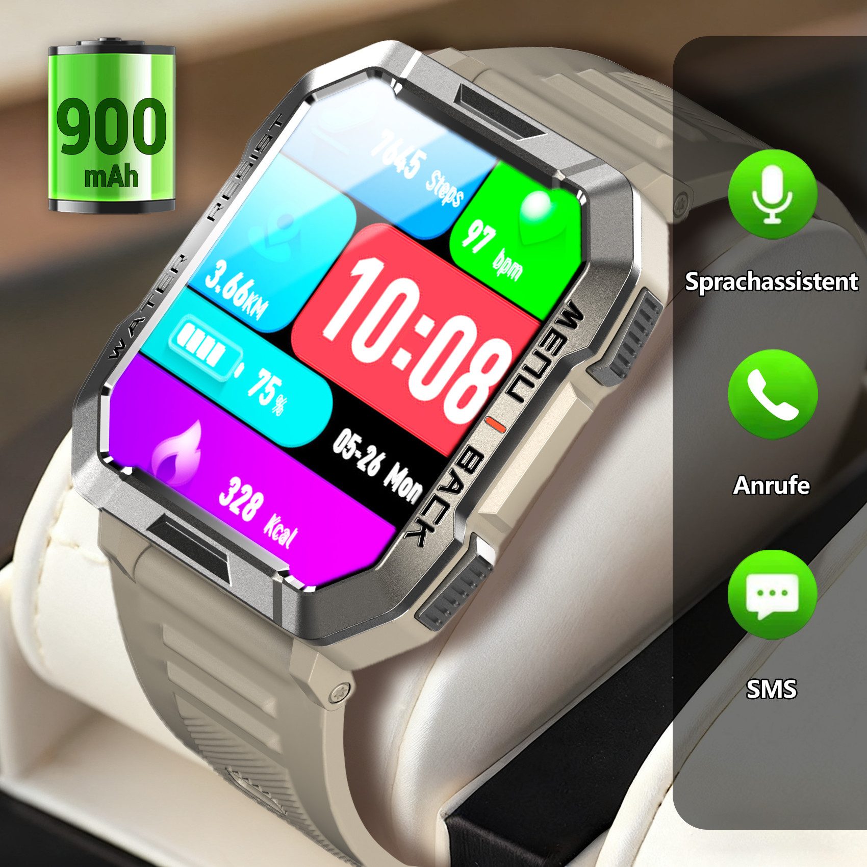 blackview Smartwatch Herren Militär,LEDTaschenlampe/Kompass/2 Armbänders/Outdoor Smartwatch (2.01 Zoll, iOS/Android), 2 Armbänder 1 Ladekabel, Anruffunktion,30Tage Akkulaufzeit,Schrittzähler,Wettervorhersagen,IP68