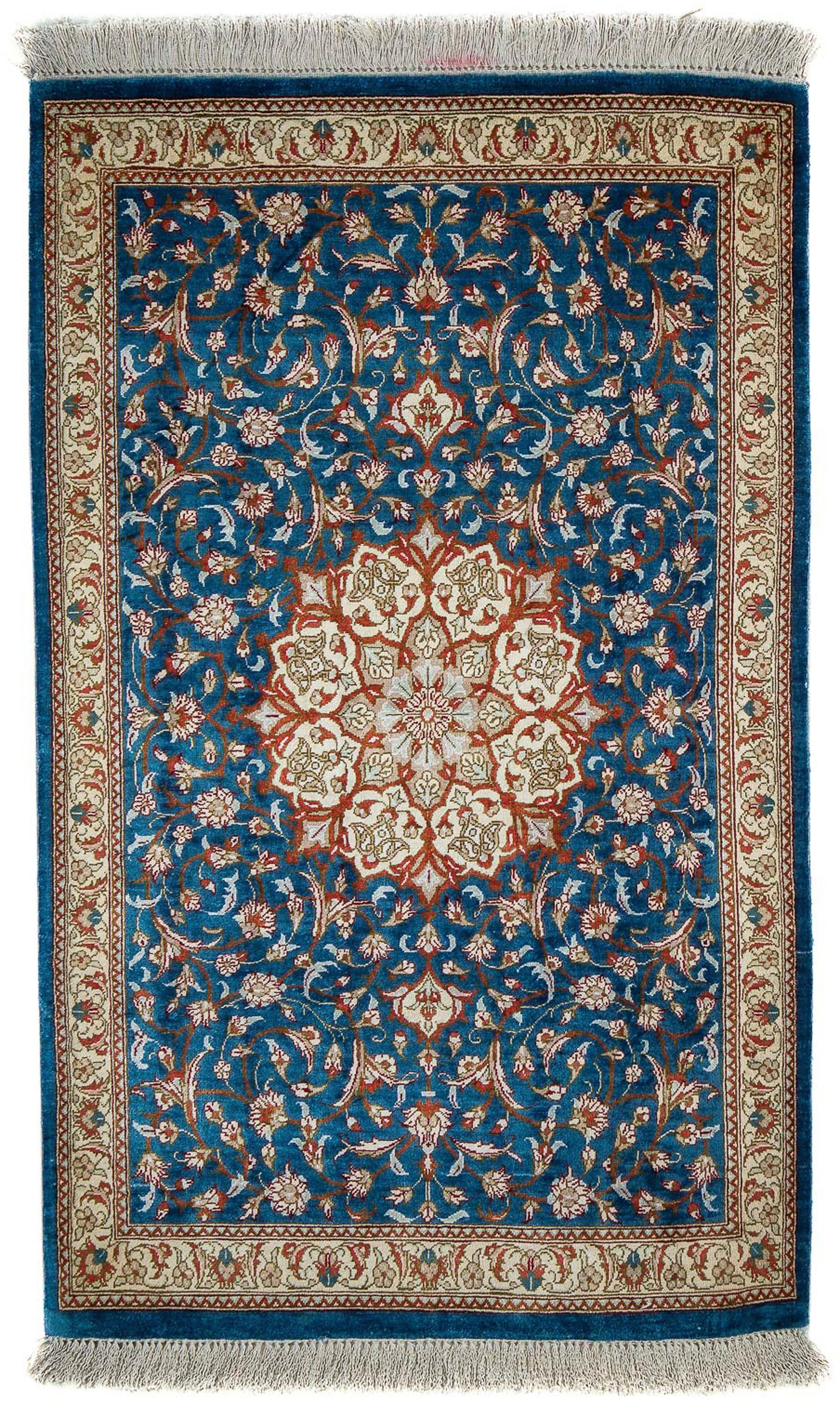 Orientteppich Perser - - 10 dunkelblau, cm Handgeknüpft, rechteckig, Einzelstück morgenland, Höhe: Zertifikat mit mm, - Wohnzimmer, 92 Ghom x 57