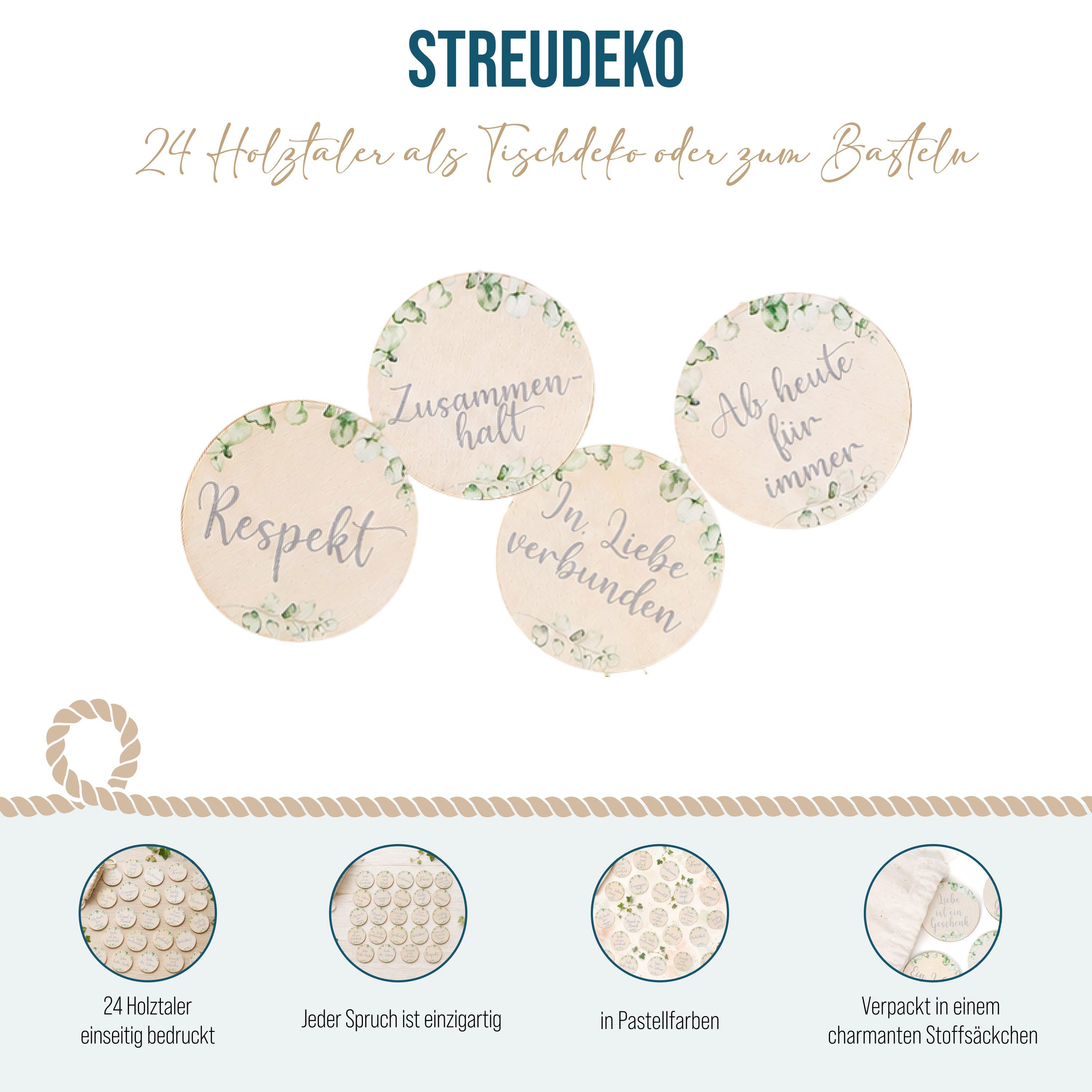 Logbuch-Verlag Dekofigur Eukalyptus Dekoration Hochzeit Streudeko Tischdeko 24 Holztaler Natur – Bild 3 von 5