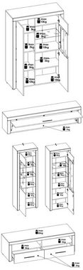 Feldmann-Wohnen Wohnwand MODENA, (Set, 2 Vitrinen + 1 Lowboard + 1 Hängeschrank), Gesamtmaße B/T/H: 314 cm x 38 cm x 195 cm