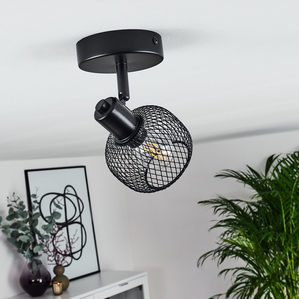 E14, verstellbaren Metall erzeugt in runde aus Lichteffekt Leuchtenkopf, mit Zimmerlampe »Lesa« Deckenleuchte hofstein Leuchtmittel, schwarz, Schirm ohne