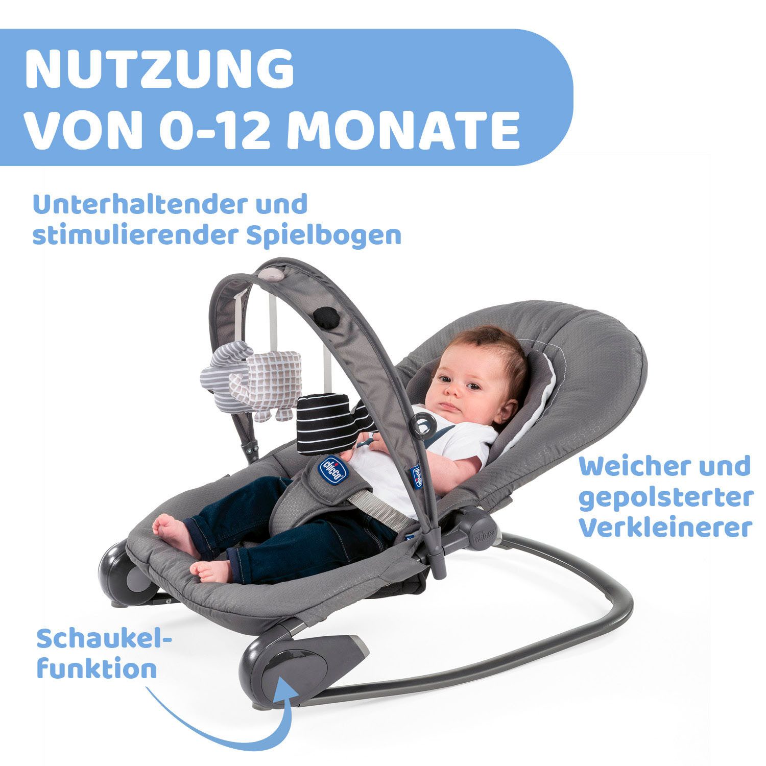 Chicco Babywippe Hoopla, Moon Grey, mit Spielbogen