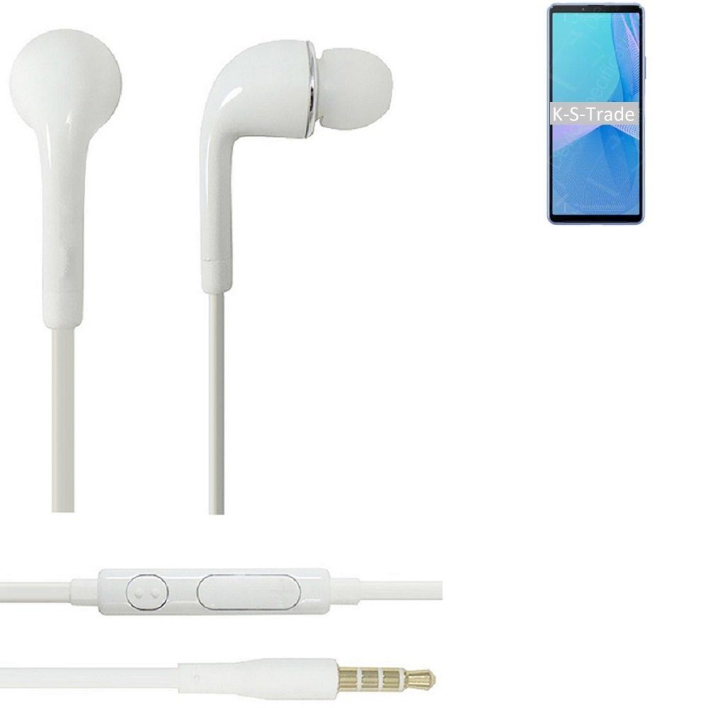 K-S-Trade für Sony Xperia 10 mit Headset III weiß Mikrofon u Lautstärkeregler 3,5mm) (Kopfhörer In-Ear-Kopfhörer