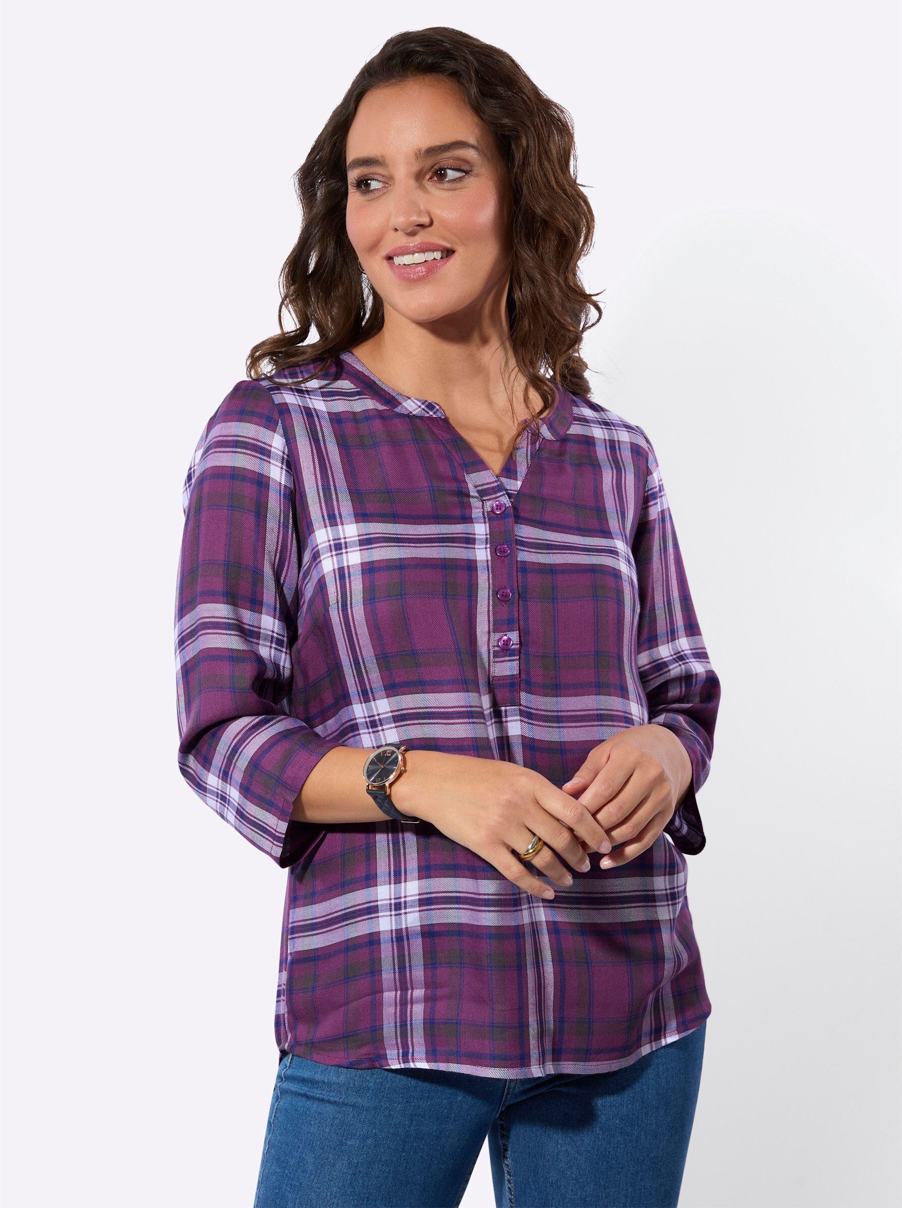 Klassische Bluse Karo-Bluse 3/4-Arm