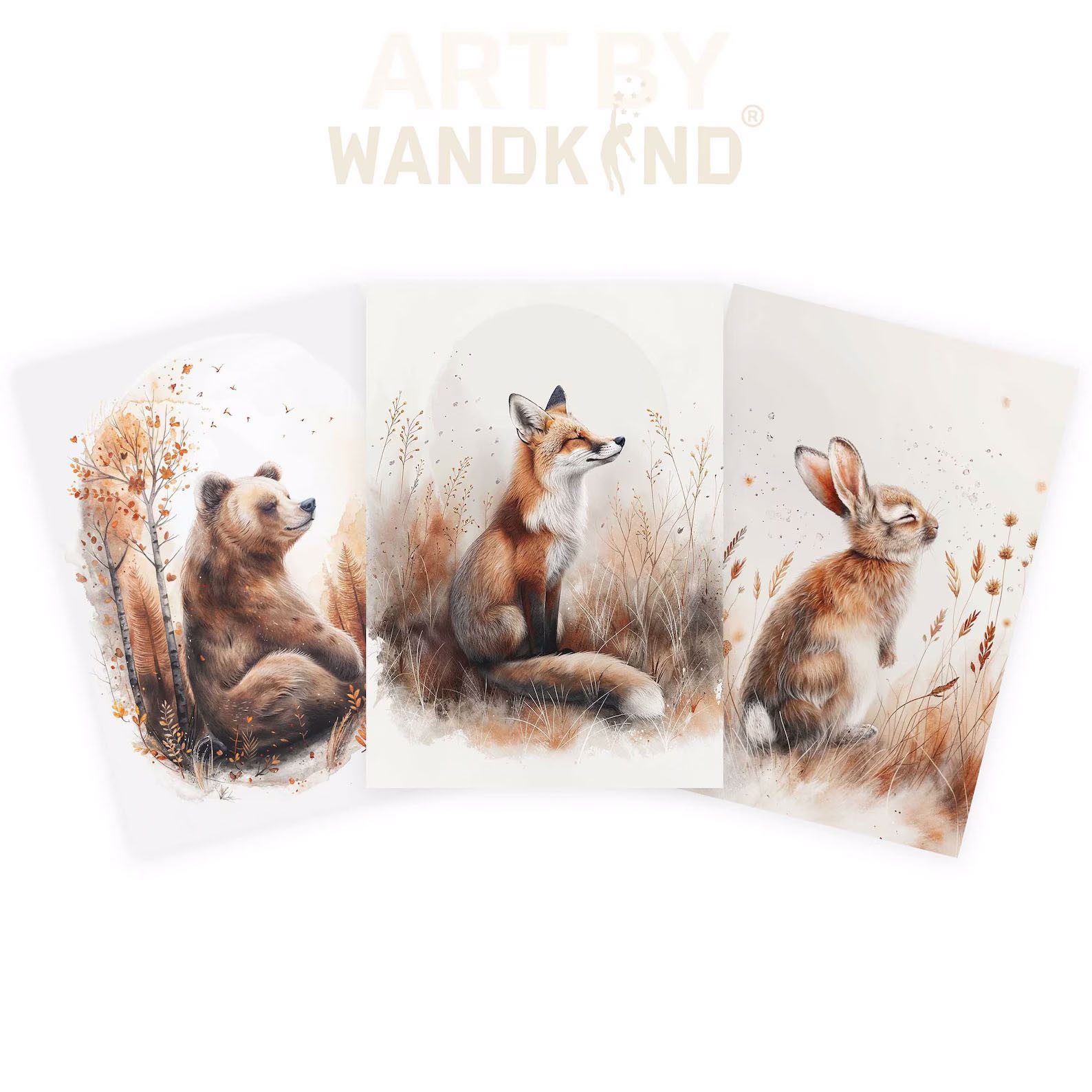 WANDKIND Poster Waldtiere Bär Fuchs Hase 3er Set P821, Kinder Poster – Bild 3 von 5