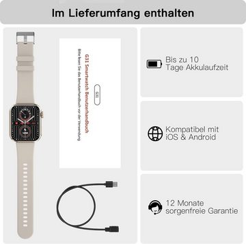 BingoFit Smartwatch (1,95 Zoll, Android, iOS), Smartwatch mit Telefonfunktion Pulsuhr Schlafüberwachung 120Sportmodi