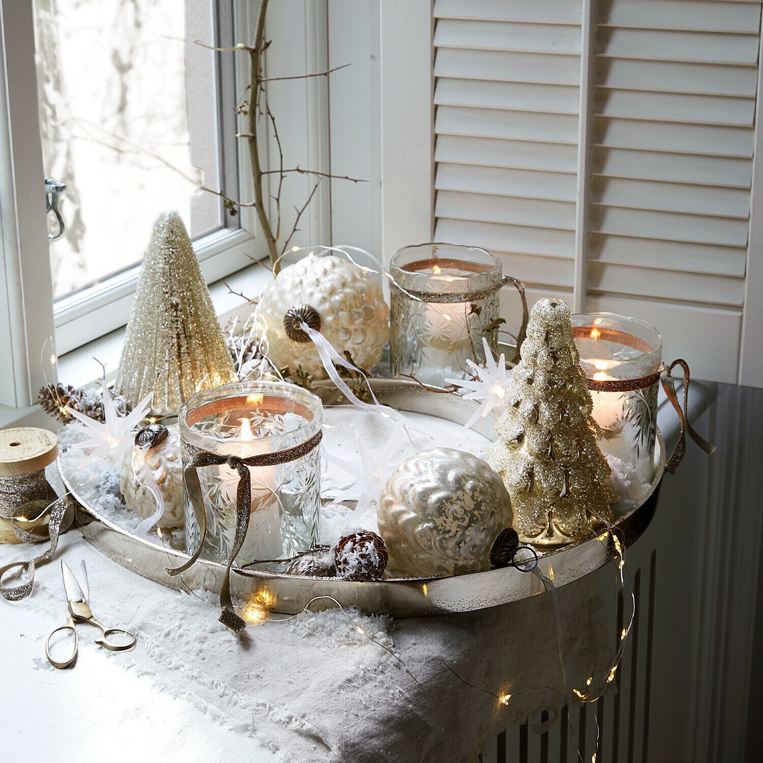 Mirabeau Christbaumschmuck Weihnachtskugel 6er Set Domara antiksilber/creme