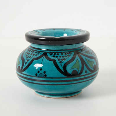 Casa Moro Aschenbecher Marokkanischer Keramik Aschenbecher Windaschenbecher handgetöpfert, handbemalt, Kunsthandwerk aus Marrakesch