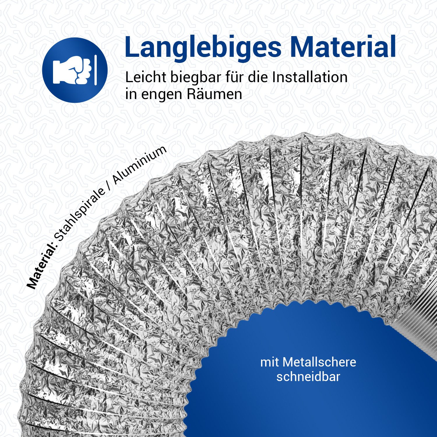 VIOKS Flexrohr Alu Abluftschlauch 100erR, 3 Meter universal für Lüftung Trockner Abzugshaube