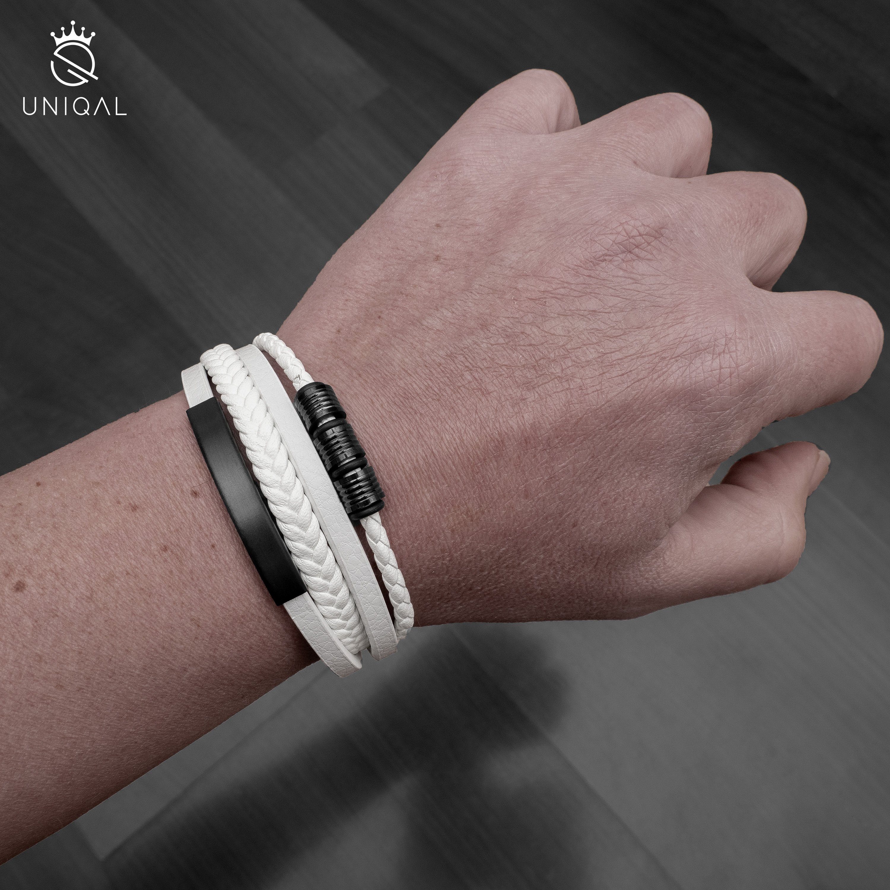 UNIQAL.de Lederarmband Herren "SHAPE" handgefertigt, geflochten, verstellbar (Klassisch, casual, elegant), aus Rindsleder, Edelstahl-Magnetverschluss mit Verlängerungsglied