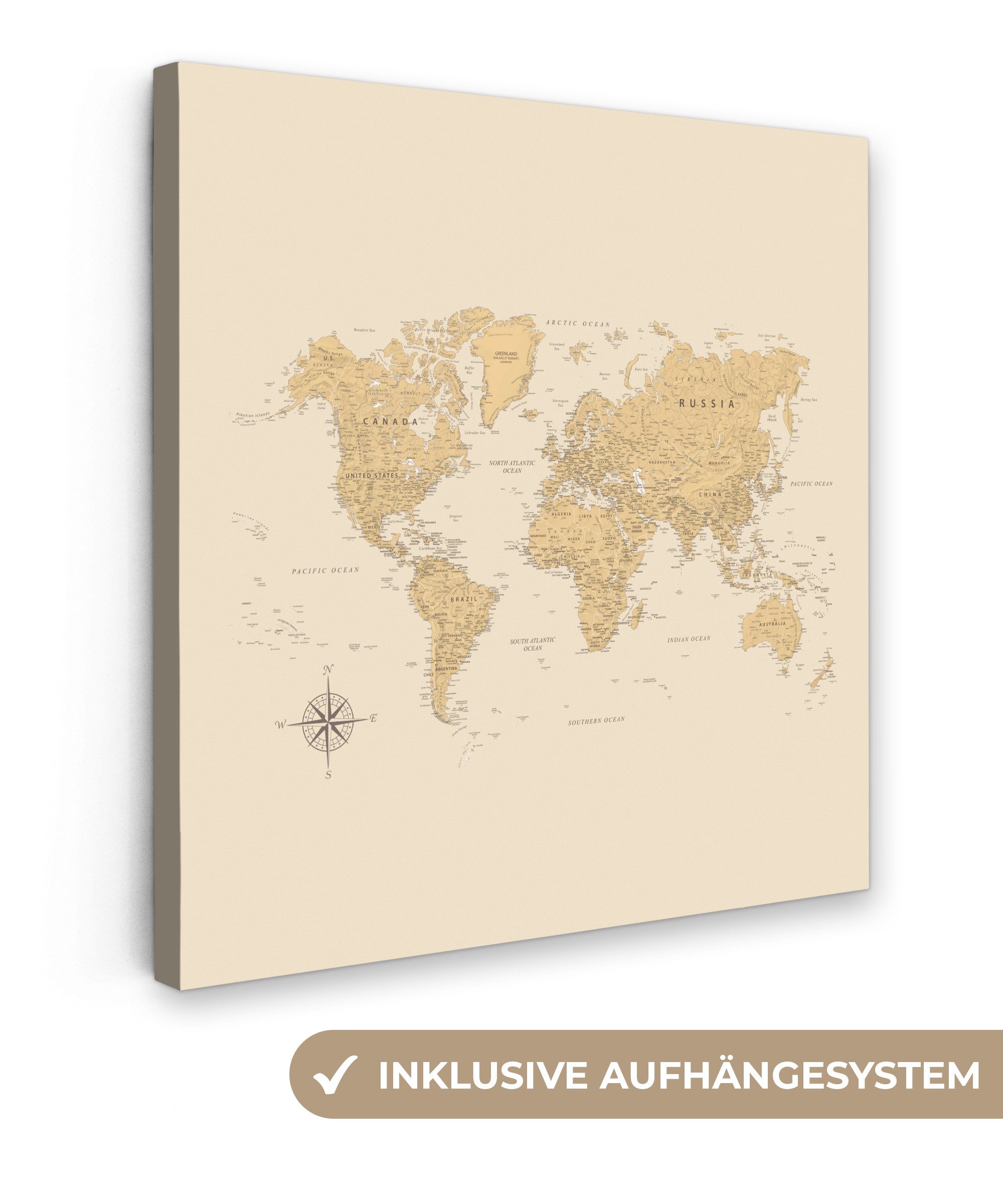 Leinwandbild Weltkarte - Realistisch - Beige